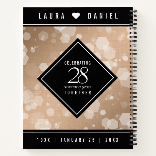 Elegant 28th Linen Wedding Jubileum Celebration Notitieboek (Achterkant)