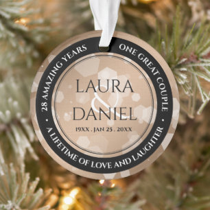 Elegant 28th Linen Wedding Jubileum Celebration Ornament
