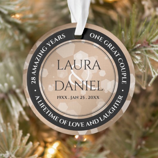 Elegant 28th Linen Wedding Jubileum Celebration Ornament (Boom)