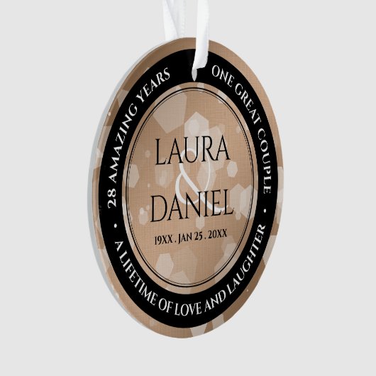 Elegant 28th Linen Wedding Jubileum Celebration Ornament (voorkant)