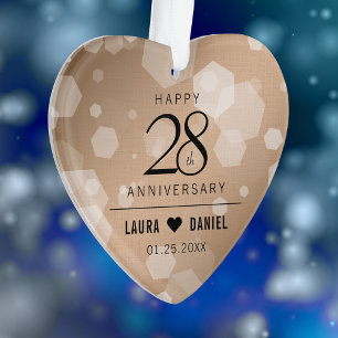 Elegant 28th Linen Wedding Jubileum Celebration Ornament