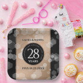 Elegant 28th Linen Wedding Jubileum Celebration Papieren Bordje (Feest)