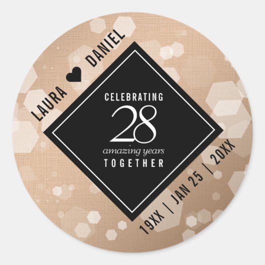 Elegant 28th Linen Wedding Jubileum Celebration Ronde Sticker (Voorkant)