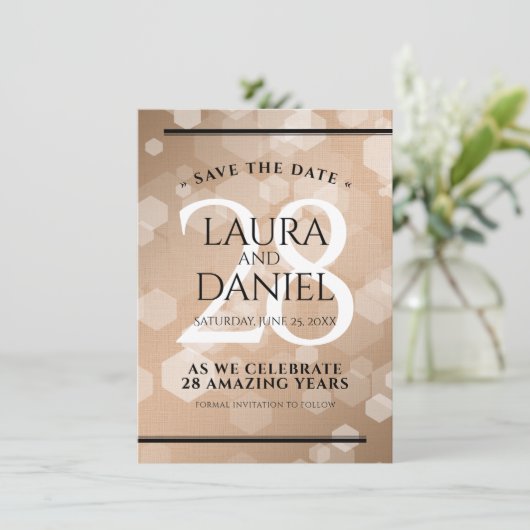 Elegant 28th Linen Wedding Jubileum Celebration Save The Date (Staand voorkant)