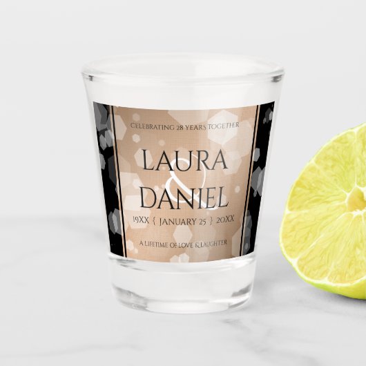 Elegant 28th Linen Wedding Jubileum Celebration Shot Glas (Voorkant)