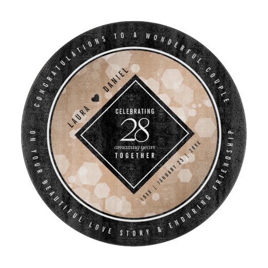 Elegant 28th Linen Wedding Jubileum Celebration Snijplank (Voorkant)