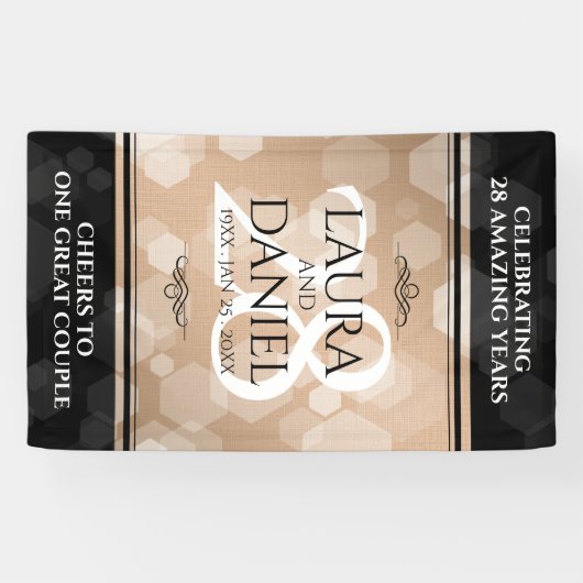 Elegant 28th Linen Wedding Jubileum Celebration Spandoek (Horizontaal)