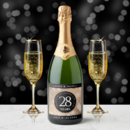 Elegant 28th Linen Wedding Jubileum Celebration Sparkling Wijnetiket