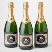 Elegant 28th Linen Wedding Jubileum Celebration Sparkling Wijnetiket (Flessen)