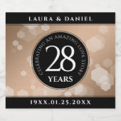 Elegant 28th Linen Wedding Jubileum Celebration Sparkling Wijnetiket (Enkel label)