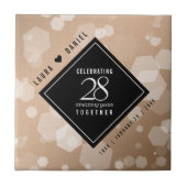 Elegant 28th Linen Wedding Jubileum Celebration Tegeltje (Voorkant)