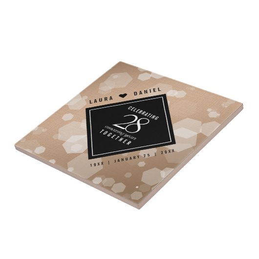 Elegant 28th Linen Wedding Jubileum Celebration Tegeltje (Zijkant)