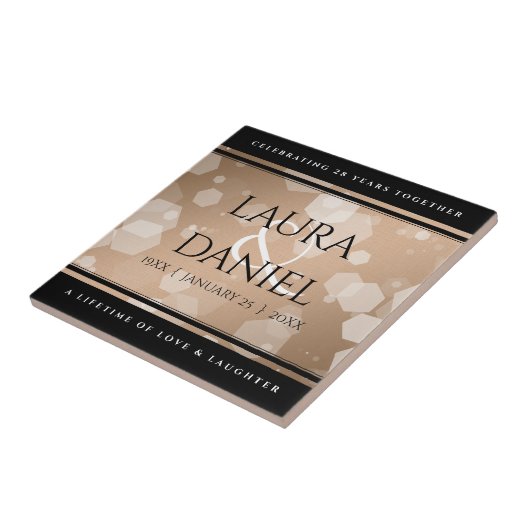 Elegant 28th Linen Wedding Jubileum Celebration Tegeltje (Zijkant)