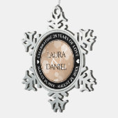 Elegant 28th Linen Wedding Jubileum Celebration Tin Sneeuwvlok Ornament (Rechts)