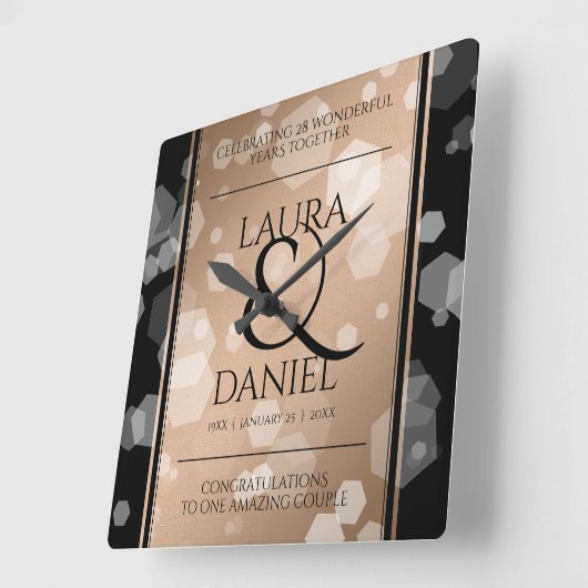 Elegant 28th Linen Wedding Jubileum Celebration Vierkante Klok (Hoek)