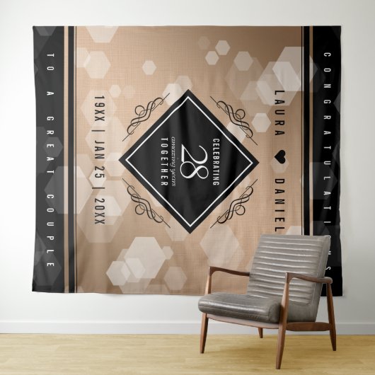 Elegant 28th Linen Wedding Jubileum Celebration Wandkleed (In Situ (horizontaal))