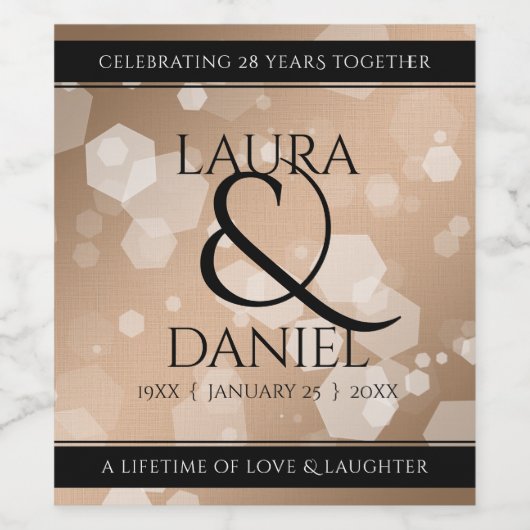 Elegant 28th Linen Wedding Jubileum Celebration Wijn Etiket (Enkel label)