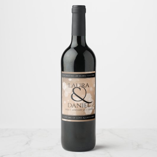 Elegant 28th Linen Wedding Jubileum Celebration Wijn Etiket (Voorkant)