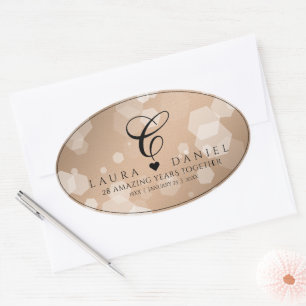 Elegant 28th Linen Wedding Jubileum Ovale Sticker