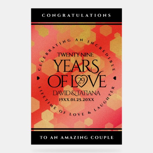 Elegant 29th Garnet Wedding Jubileum Acryl Bord (Voorkant)