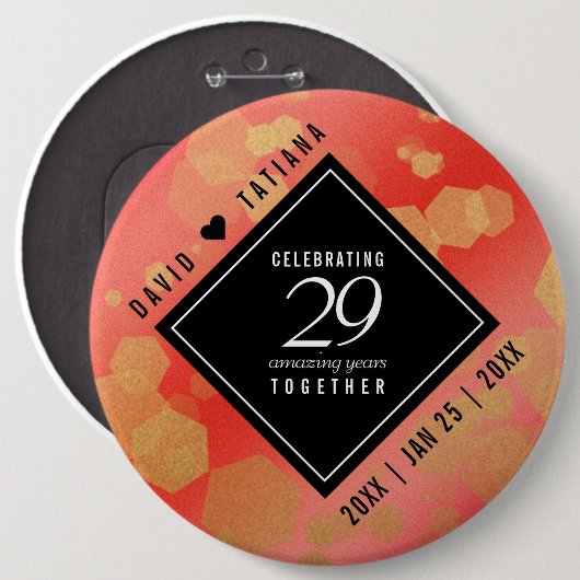 Elegant 29th Garnet Wedding Jubileum Ronde Button 6,0 Cm (Voorkant /achterkant)