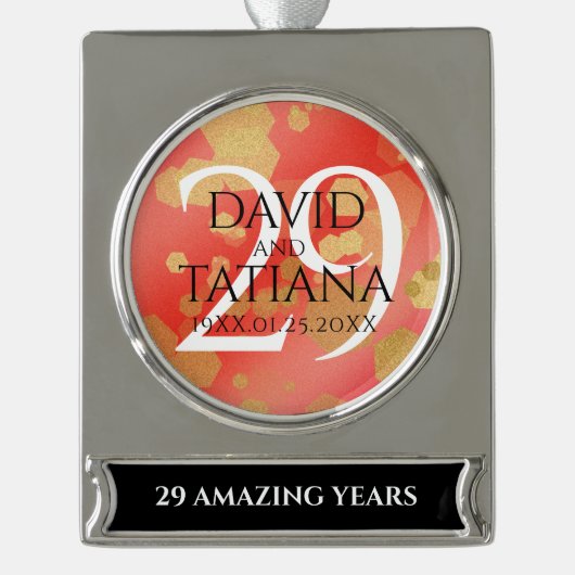Elegant 29th Garnet Wedding Jubileum Verzilverd Banner Ornament (Voorkant)