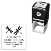 Elegant 2 Dragonflies Naam Retouradres Monogram Zelfinktende Stempel (In situ)