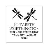 Elegant 2 Dragonflies Naam Retouradres Monogram Zelfinktende Stempel (Design)