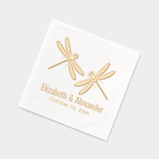 Elegant 2 Dragonflies Trouwpaar Naam Datum Folie Servetten (Links)