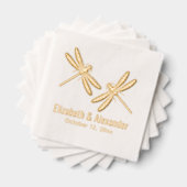 Elegant 2 Dragonflies Trouwpaar Naam Datum Folie Servetten (Insitu (Gestapeld))