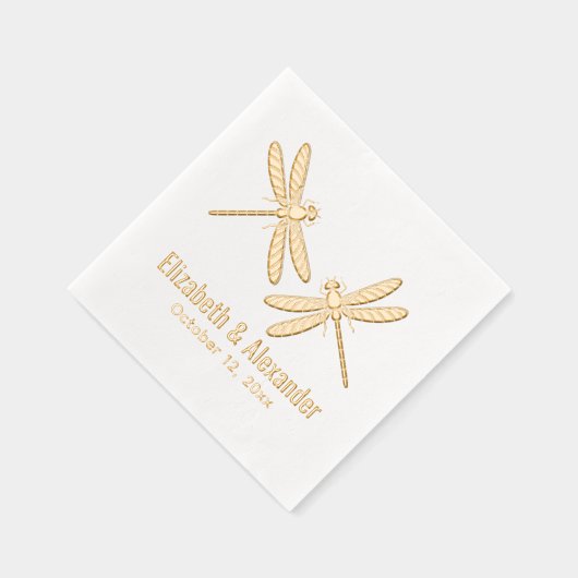 Elegant 2 Dragonflies Trouwpaar Naam Datum Folie Servetten (Rechts)
