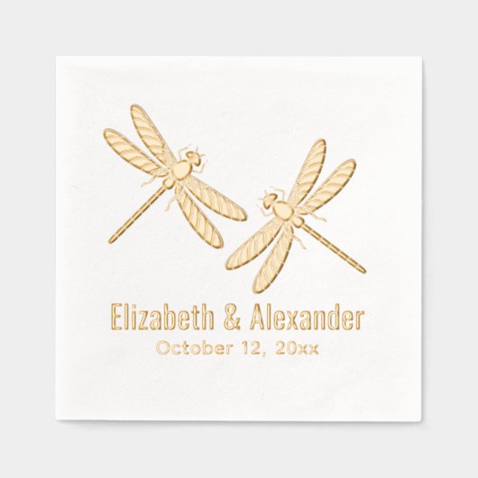 Elegant 2 Dragonflies Trouwpaar Naam Datum Folie Servetten (Voorkant)