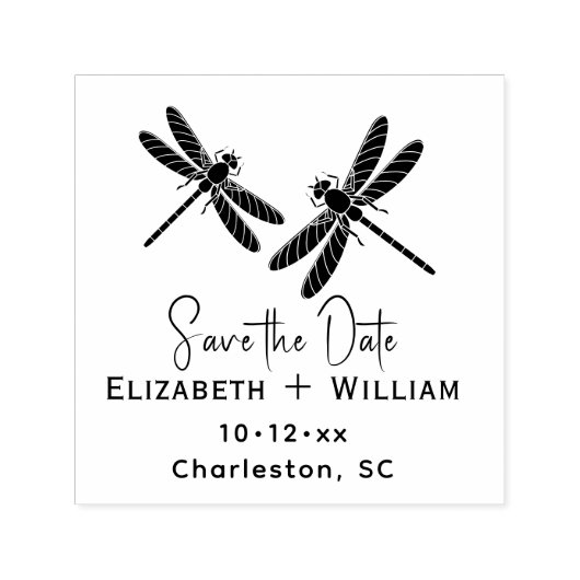 Elegant 2 Dragonflies Wedding Couple Save the Date Zelfinktende Stempel (Design)