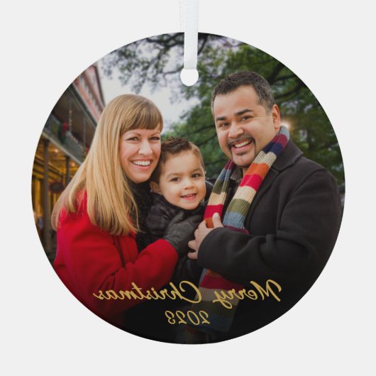 Elegant 2 foto 2-zijdige familie foto gouden scrip glas ornament (Achterkant)