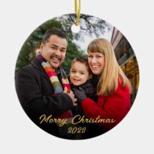 Elegant 2 foto 2-zijdige familie foto gouden scrip keramisch ornament