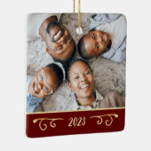 Elegant 2 foto 2-zijdige familiefoto goud Bourgond Keramisch Ornament (Rechts)