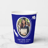 Elegant 2-foto Afstuderen Diploma Pet, Navy Blue Papieren Bekers (Achterkant)