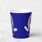 Elegant 2-foto Afstuderen Diploma Pet, Navy Blue Papieren Bekers (Links)