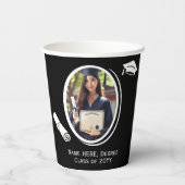 Elegant 2-foto Afstuderen Diploma Pet Zwart Wit Papieren Bekers (Achterkant)