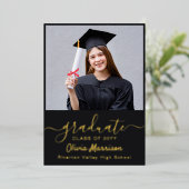 Elegant 2 foto Afstuderen Party Modern Zwart Folie Uitnodiging (Staand Voorkant)