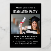 Elegant 2 foto Afstuderen Party Modern Zwart Folie Uitnodiging (Achterkant)