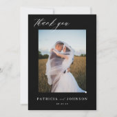 Elegant 2 foto elegant script zwart bruiloft bedankkaart (Voorkant)
