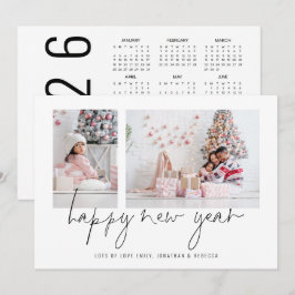 Elegant 2 foto Gelukkig Nieuwjaar 2026 Kalender Feestdagenkaart