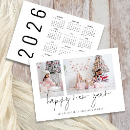 Elegant 2 foto Gelukkig Nieuwjaar 2026 Kalender Feestdagenkaart