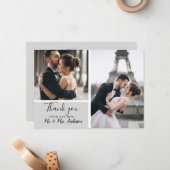 Elegant 2 foto Grijs Bedankt Weddenschap Notitiekaartje (Voorkant / Achterkant in situ)