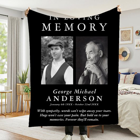 Elegant 2 foto 'in liefdevolle herinnering' eerbet fleece deken