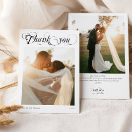 Elegant 2 foto kalligrafie Dank u trouwkaart Bedankkaart