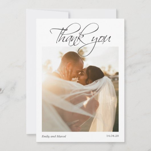 Elegant 2 foto kalligrafie overlay Dank u Bedankkaart (Voorkant)