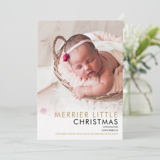 Elegant 2 Foto kerstfeestdag geboorte Aankondiging (Staand voorkant)