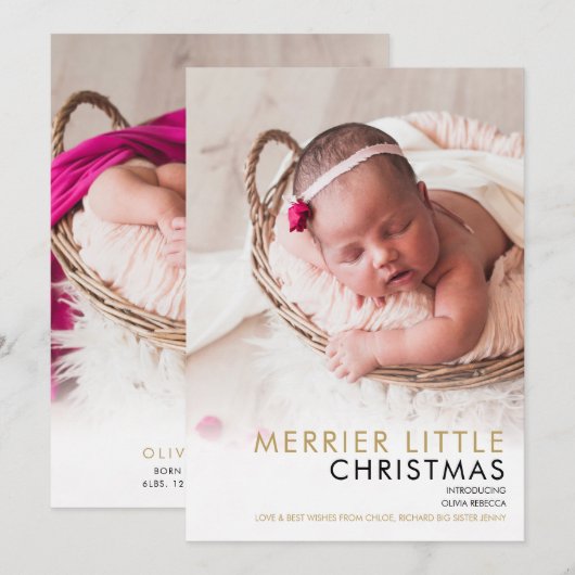 Elegant 2 Foto kerstfeestdag geboorte Aankondiging (Voorkant / Achterkant)